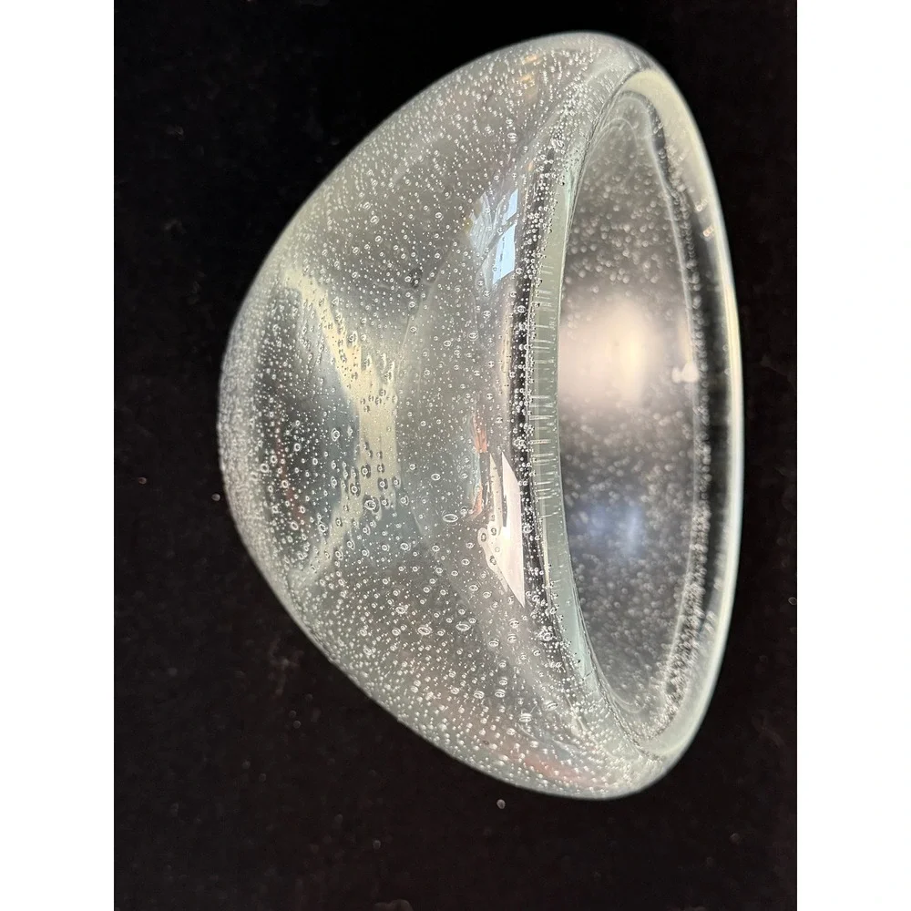 Hand Blown‎ Clear Controlled Bubble Glass Bowl Bullicante Art Glass Centerpiece